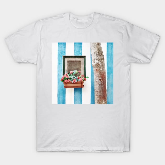 Mediterranean window with flowers T-Shirt by Melissa Peltenburg Travel Photography